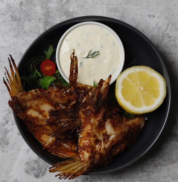 BBQ Barramundi Fish Wings with Ranch Dipping Sauce